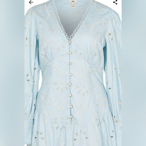 NWT RIVER ISLAND embroidery eyelet baby blue  dress US 6 - Picture 6 of 16